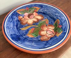 Large Vintage Portuguese Terracotta Floral Charger Platter