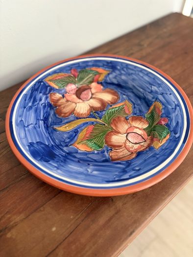 Large Vintage Portuguese Terracotta Floral Charger Platter