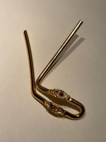 Gold vintage hair fork with purple stones
