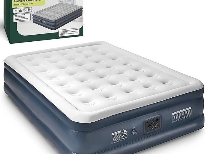 Premium King Size Air Bed with Built in Electric Pump And Pillow Raised Flocked Airbed with a Soft Top Fast Self inflating Camping Bed with Upgraded Internal Beams (FREE SHIPPING)