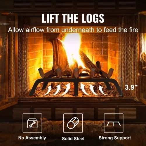 Fireplace Log Grate, 21 inch Heavy Duty Fireplace Grate with 6 Support Legs, 3/4" Solid Powder-coated Steel Bars
