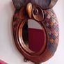 mid century hand carved hardwood owl mirror Image 6