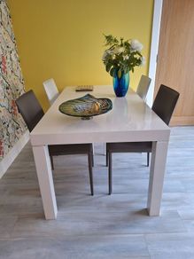 Dining Table+6 White Leather Dining Chairs