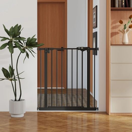 PawHut Metal 74-80cm Wide Adjustable Dog Gate Black