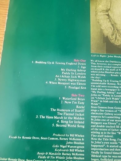 The Dubliners Prodigal sons vinyl. sleeve signed by the band.