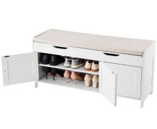 Shoe Bench, 1050 x 350 x 503 mm Entryway Bench with Lift Top Storage and Seat Cushion, 250lbs Shoe Storage Rack with 3 Cabinets and Height Adjustable Shelf,