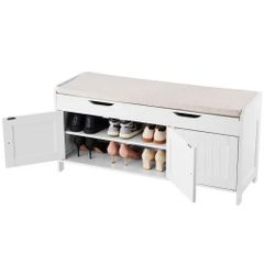 Shoe Bench, 1050 x 350 x 503 mm Entryway Bench with Lift Top Storage and Seat Cushion, 250lbs Shoe Storage Rack with 3 Cabinets and Height Adjustable Shelf,