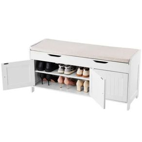 Shoe Bench, 1050 x 350 x 503 mm Entryway Bench with Lift Top Storage and Seat Cushion, 250lbs Shoe Storage Rack with 3 Cabinets and Height Adjustable Shelf,