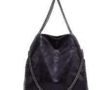 Designer Inspired Metallic Effect Chain Tote Bag (Black)