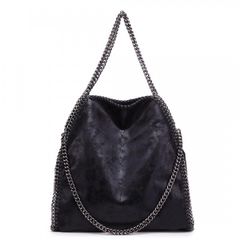 Designer Inspired Metallic Effect Chain Tote Bag (Black)