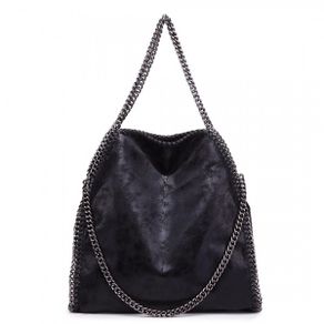 Designer Inspired Metallic Effect Chain Tote Bag (Black)
