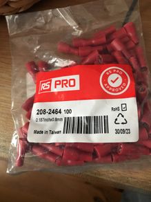 RS PRO Red Insulated Female Spade Connector, Crimp, 4.8 x 0.8 mm Tab Size 22 AWG to 16 AWG