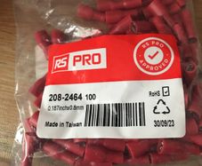 RS PRO Red Insulated Female Spade Connector, Crimp, 4.8 x 0.8 mm Tab Size 22 AWG to 16 AWG