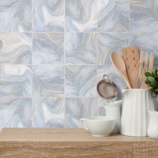 Floor Wall Tile Transfers Sticker for Home Decor, Peel & Stick self-Adhesive splashback, Tile Decals for Living Room Kitchen Bathroom Decor,15cmX15cmX 10 Pieces, Pearly White Marble Tile Sticker
