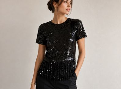 BRAND NEW Ladies Zara Sequin Tassle Top: Size 12