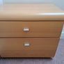 Two light wood bedroom lockers & freestanding mirr Image 2