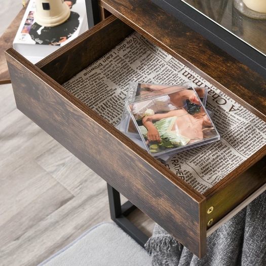 Entryway Console Table Desk with Drawers, Toughened Glass Shelf, 3D Wood Grain (FREE SHIPPING)