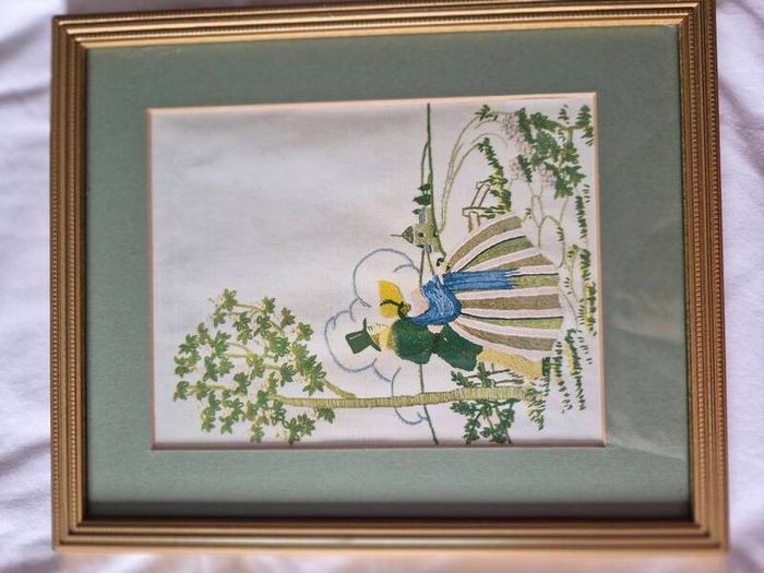 Vintage Crinoline Lady / Crinoline Couple Embroidery Pair