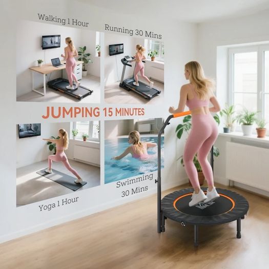 Foldable Mini Fitness Trampoline, with Adjustable Foam Handle, Orange