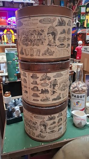 19th Century Chip and Felt designer hat boxes