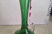 Vintage Retro  Handblown 60s 70s Green Glass Clear Applied Handle Vase