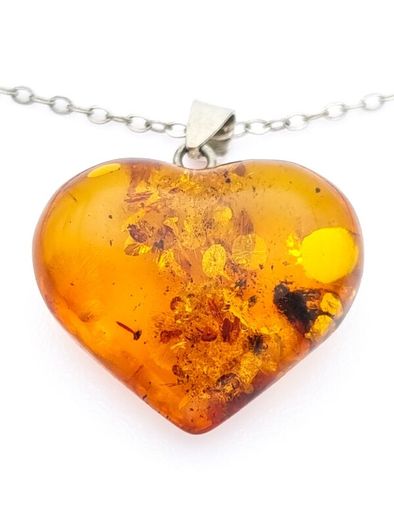 Natural Baltic Amber Heart 925 Silver Necklace