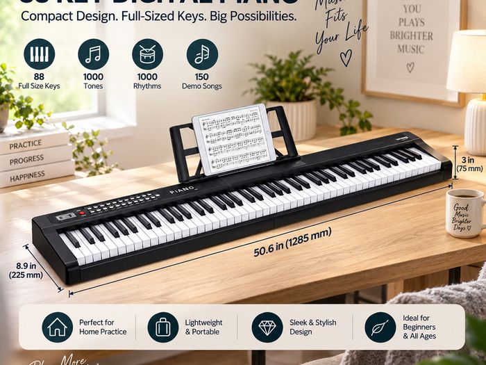 88 Key Semi Weighted Digital Piano Bluetooth MIDI Headphones