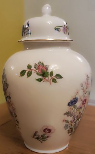Vintage Aynsley Fine Bone China Ginger Jar | Wild Tudor Floral Covered Urn