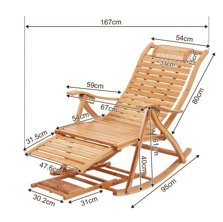 Heavy Duty Bamboo Rocking Chair Adjustable Lounge Recliner Leisure Living Room