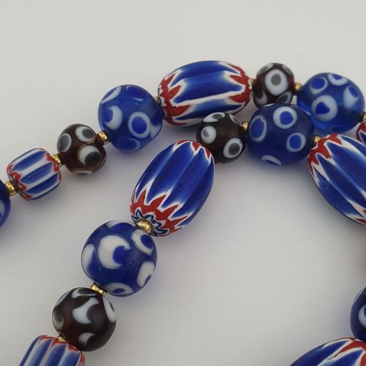 Vintage Venetian Style Mix Thousand Eyes & Chevron Glass Beads Necklace