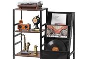 Record Player Stand with Charging Station &amp; USB Ports, Holds up to 200 Albums, 3-Tier Turntable Stand with Vinyl Record Storage, Record Player Table