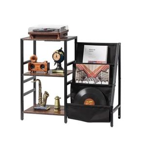 Record Player Stand with Charging Station & USB Ports, Holds up to 200 Albums, 3-Tier Turntable Stand with Vinyl Record Storage, Record Player Table