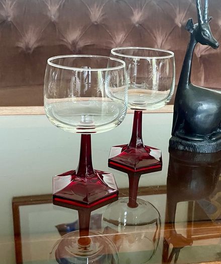 Vintage Luminarc Ruby Red Wine Glass Hexagonal Base Made in France