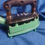Vintage 1930s "The Rhythm" No. 375U Gas Iron with Enamel Trivet Stand & Hose Image 2