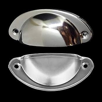 NEW SALE | 12 Pcs Silver Half Moon Shell Cup Pull Handles for Cabinet Cupboard Door Dresser Wardrobe Drawer with Screws & Screwdriver, 65mm Hole Centre, Polished Nickel