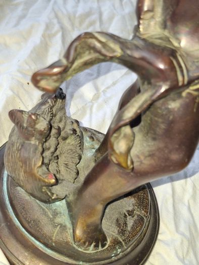 Antique 19th Century Bronze patinated metal sculpture in the style of Bacchus with Cymbals after the French sculptor Clodion