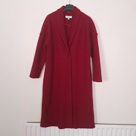 Carolyn Donnelly Cherry Red Shawl Collar 100% Wool Long Coat Overcoat 10UK/38EU