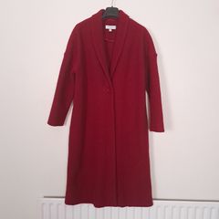 Carolyn Donnelly Cherry Red Shawl Collar 100% Wool Long Coat Overcoat 10UK/38EU