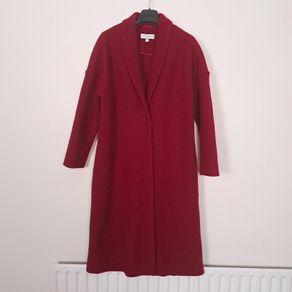 Carolyn Donnelly Cherry Red Shawl Collar 100% Wool Long Coat Overcoat 10UK/38EU