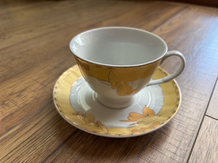 vintage Yamasen Fine Porcelain cup and saucer set from Japan, likely part of the 24K Gold Collection