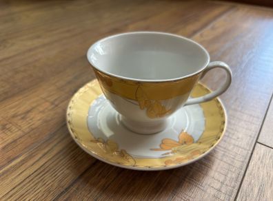vintage Yamasen Fine Porcelain cup and saucer set from Japan, likely part of the 24K Gold Collection