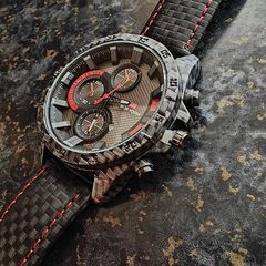 Sport Watch Carbon Fiber Style Case, Red Accents