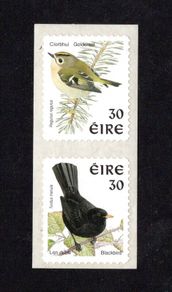 1998 Ireland 30p Definitive self-adhesive coil stamps Sprintpak print Goldcrest and Blackbird Definitive Stamps Mint Never Hinged (MNH)