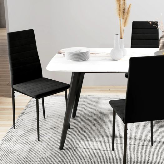 4-Pack Dining Chairs, Armless Design, Fabric Upholstery, Metal Legs, Black