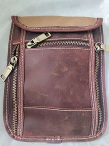 Cowhide Leather Shoulder Chest Bag, with Clip for Belt