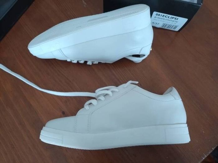 Dune London white multi star lace up trainers, size uk4/eu37