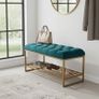 Teal Velvet Upholstered Bench / Shoe Rack Image 3