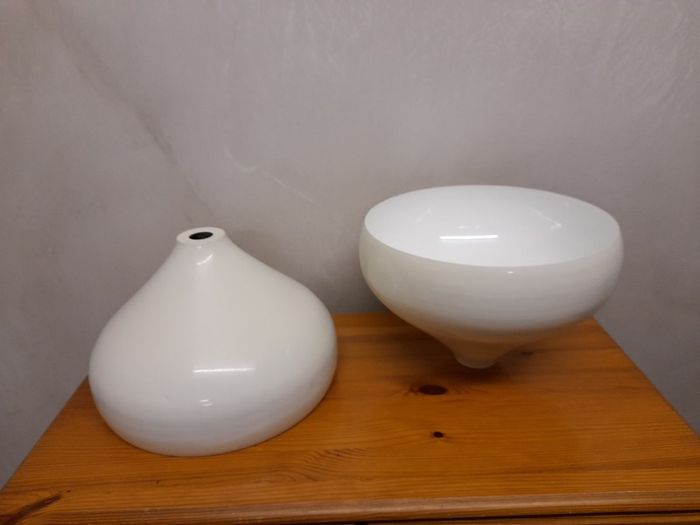 2 Large White Metal Light Lampshades