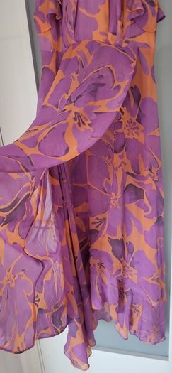 MINT VELVET Mauve and Salmon Floral Ruffle Midi Sz 10 UK - Rrp 220 (New)
