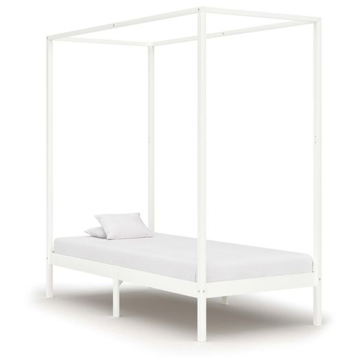 Canopy Bed Frame with 2 Drawers White Solid Pine Wood 100x200cm